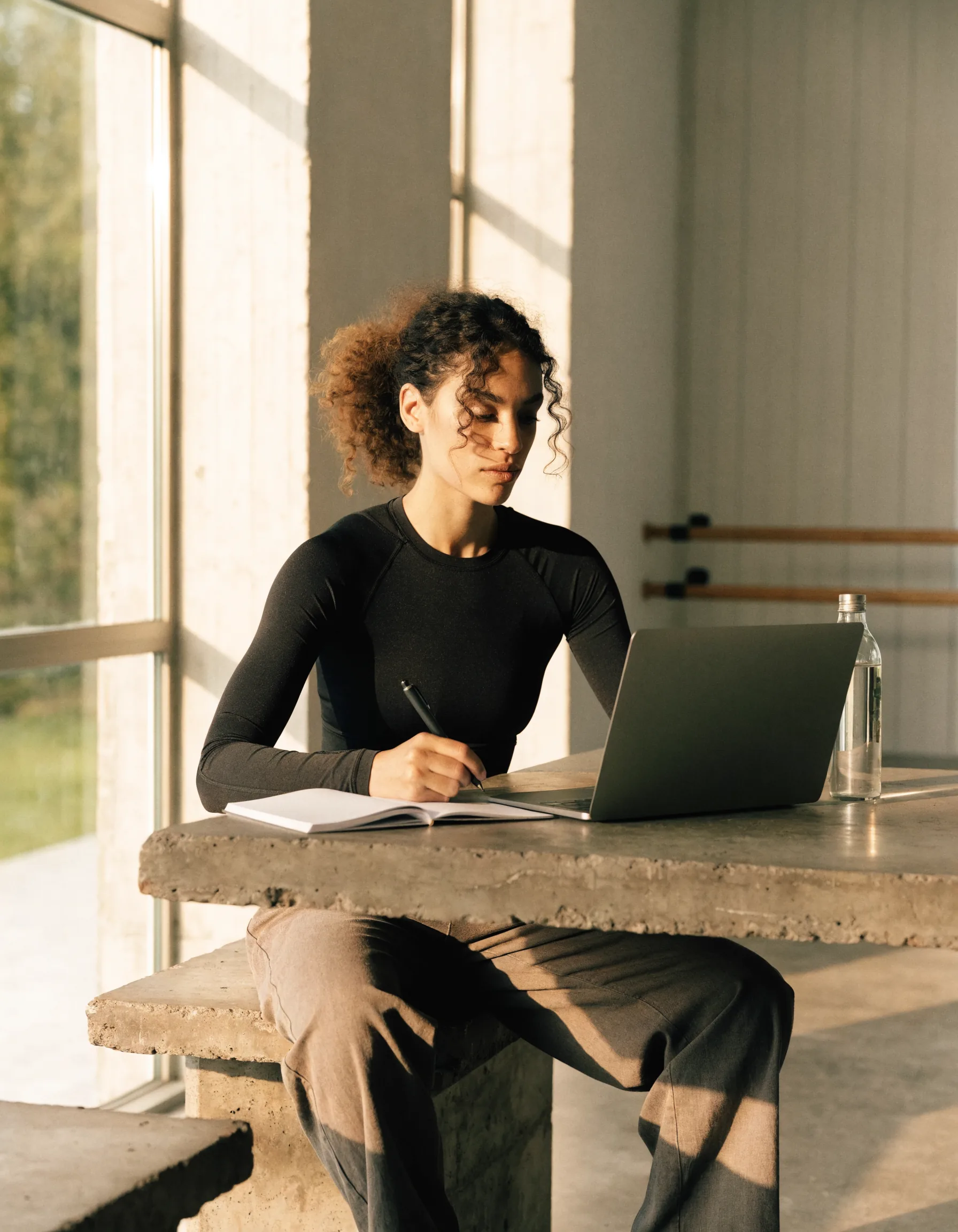 Founder-athlete working with focused attention after training