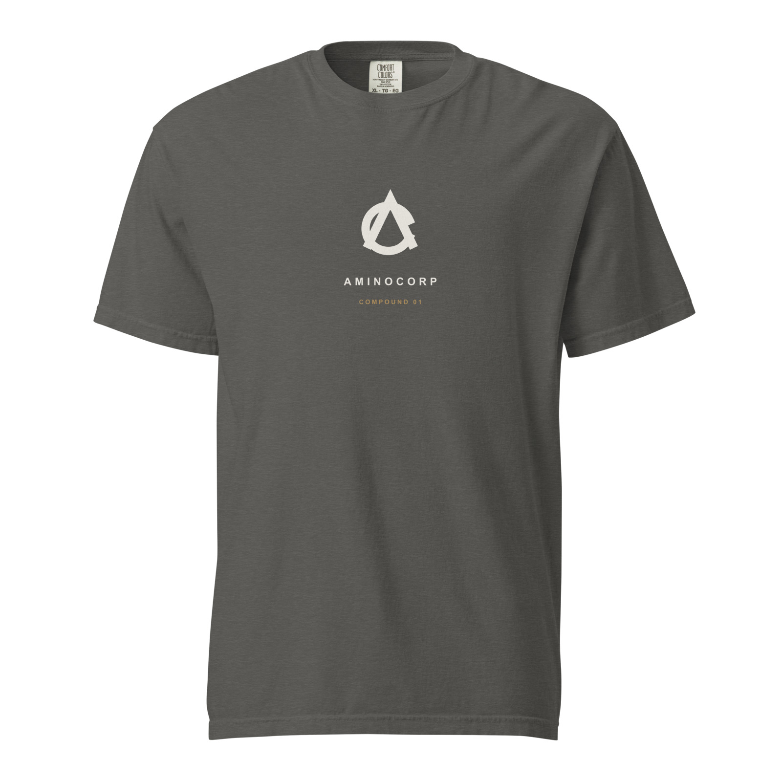 Pepper Compound 01 Heavyweight Tee with centered AminoCorp artwork